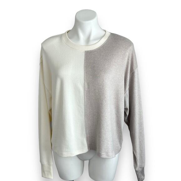 Z Supply Sweatshirt Esme Color Block Long Sleeve Top Bone Taupe Brushed Jersey L - Picture 13 of 13